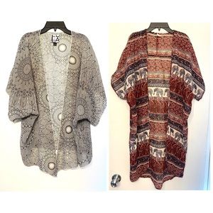 Bundle of 2 Boho Summer Coverups Short Sleeve‎ Kimono Large